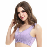 Women Sexy Lingerie Lace Solid Color Cross Side Buckle Bras Wireless Push Up Breathable Sleep Underwear Sports Bra Plus Size