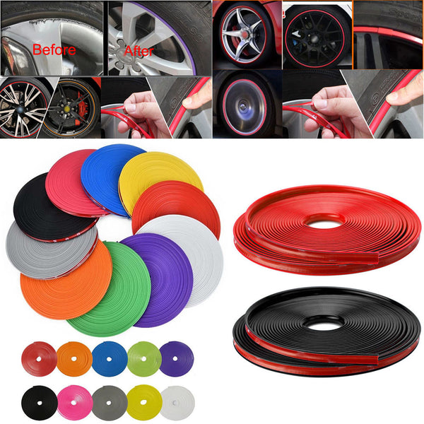 8M/26ft Universal Car Motorcycle Vehicle Wheel Tire Sticker Rim Edge Tim Rubber Moulding Anti-Scratch Protector Stripe Line
