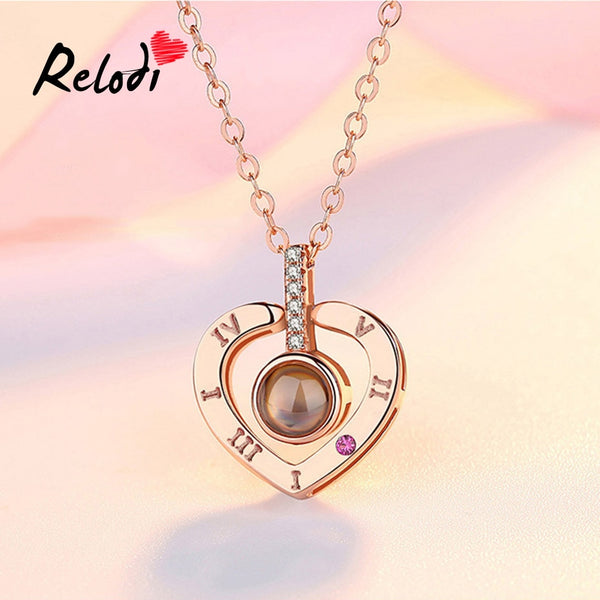 Relodi I Love You 100 Language Pendant Necklace Heart Shape Charm Choker Necklace for Lover Valentines Day Gift SP2333