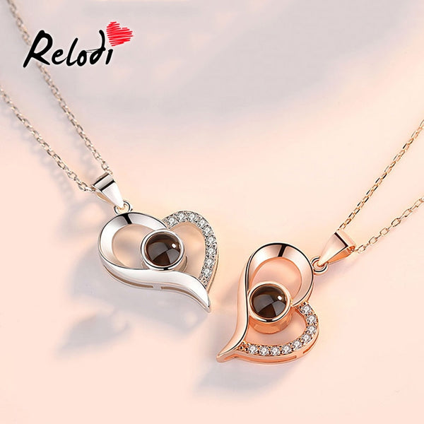 Relodi Rose Gold 100 Language I Love You Necklace Romantic Love Pendant Link Chain for Lover Choker Valentines Day Gift SP2333