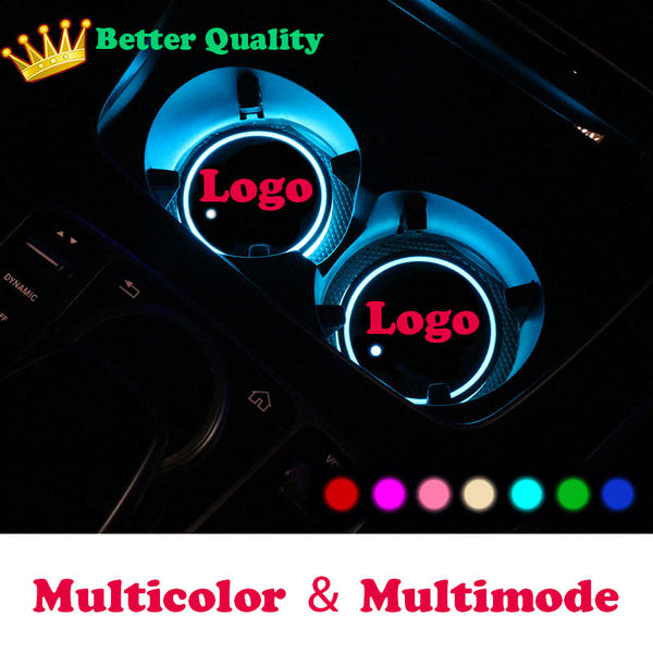2X Car luminous coaster Cup Mat For Audi BMW Mercedes Benz Volkswagen Toyota Tesla Nissan Skoda Ford car logo light Accessories